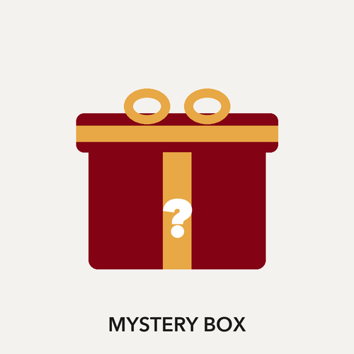 Mystery Box - flat burgundy gift box with a gold ribbon